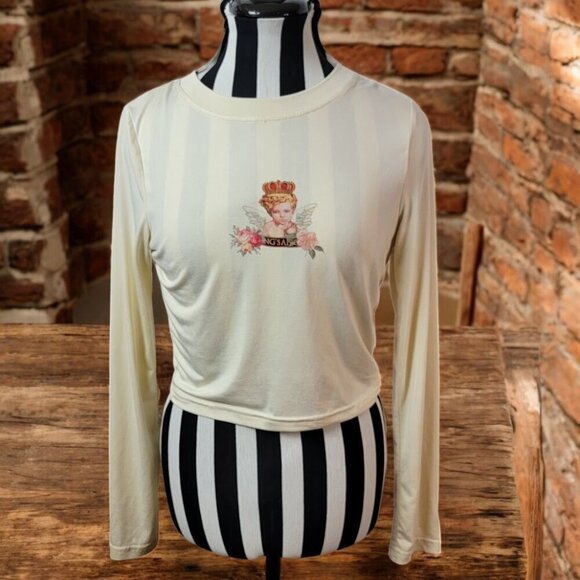Adorable Romwe Angel Long Sleeve Crop Top - Picture 1 of 11